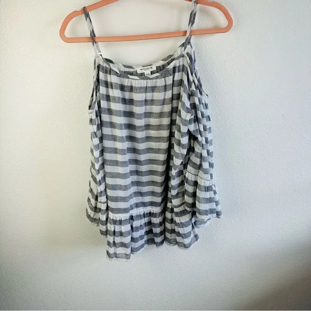 Beach Lunch Lounge Gray‎ Striped Cold Shoulder Boho Blouse Size L
